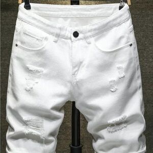 Men's White Distressed Jean Shorts